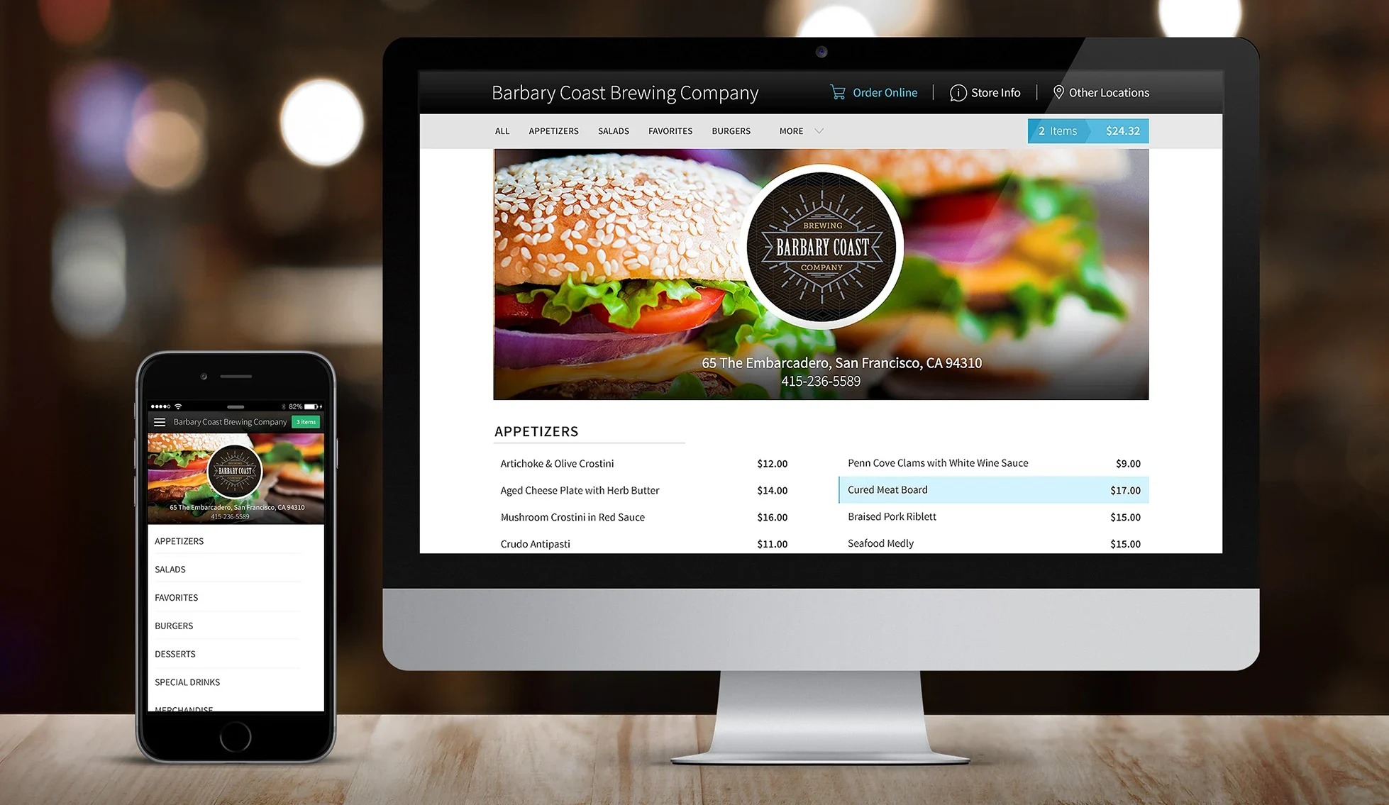 Example of online ordering on screen